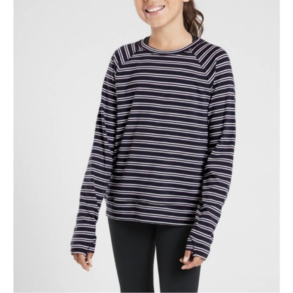 ATHLETA Girl Home Stretch Long‎ Sleeve Striped Tee Size XL 14